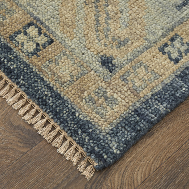 Nanayaw Hand Knotted Wool Geometric Area Rug, Rectangle 8' x 10'