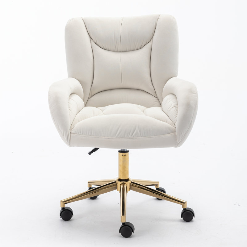 Comfortable Home Office Chair with Advanced Ergonomic Design for All-Day Support and Easy Mobility, Ivory, Velvet