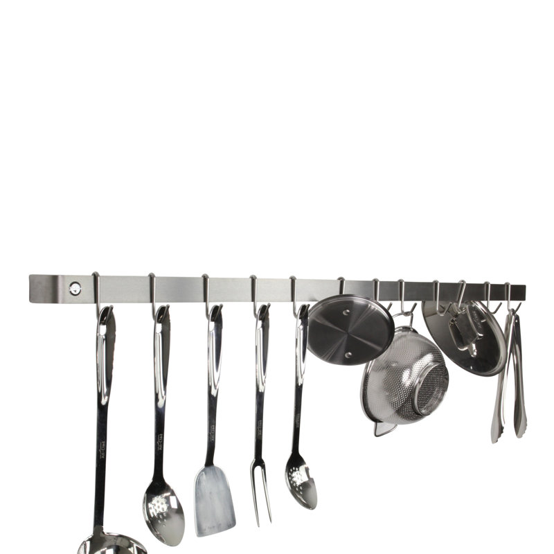 Utensil Bar Handcrafted Wall Mounted Pot Rack, Stainless Steel, 3" H x 48" W x 3" D