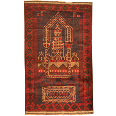 Tapis bleu marine / rouge en laine noué à la main Hartstein