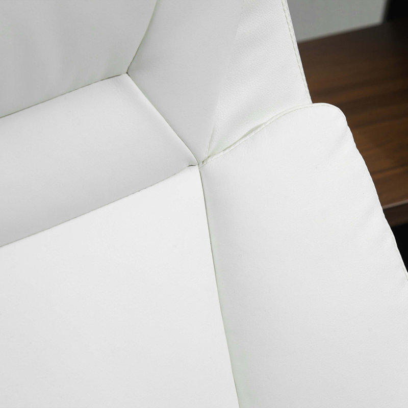 Computer Desk Chair with PU Leather  Upholstery, Adjustable Height and Swivel Wheels, White