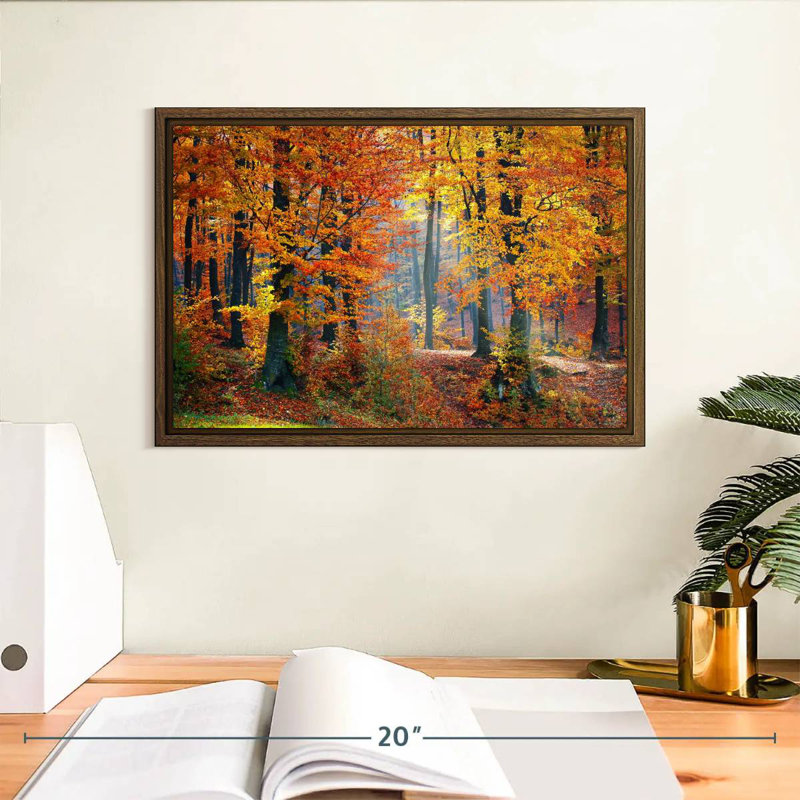 Arbres d'automne, 13 po x 9 po, Cadre flottant en noyer