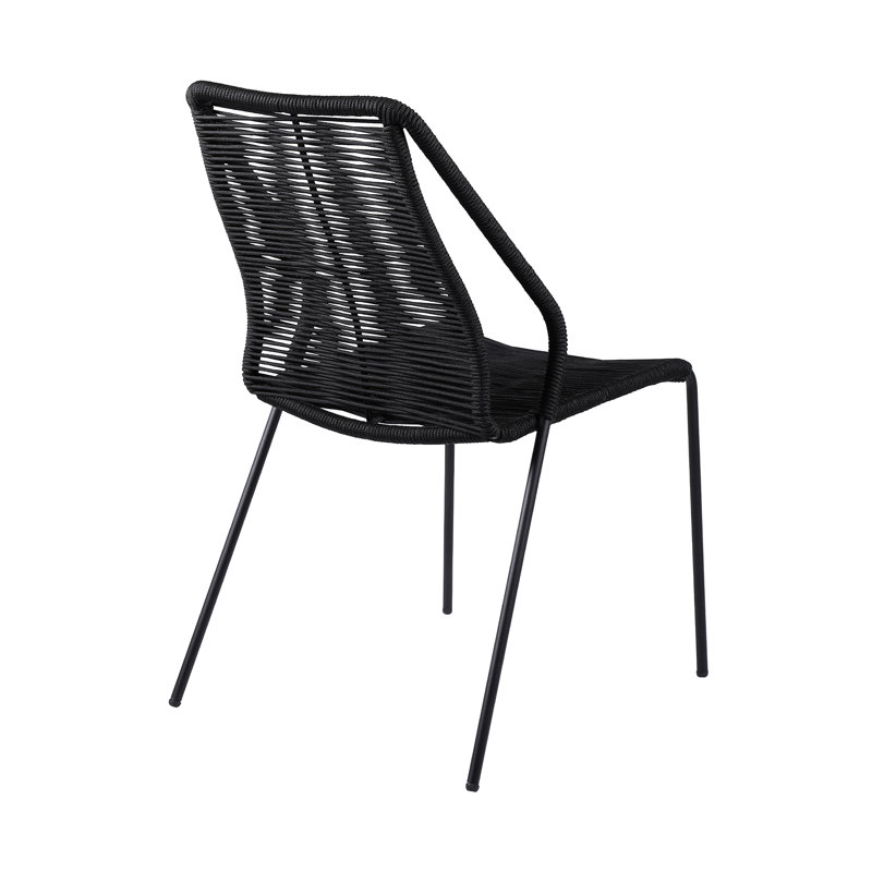 Chaises de salle à manger d'extérieur intérieur Chancy en acier et corde, Noir