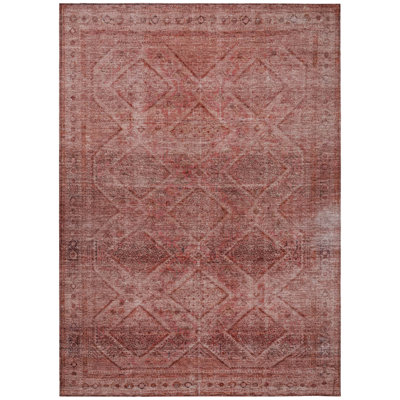 Machine Washable Indoor/Outdoor Xhevrie Pink Rug