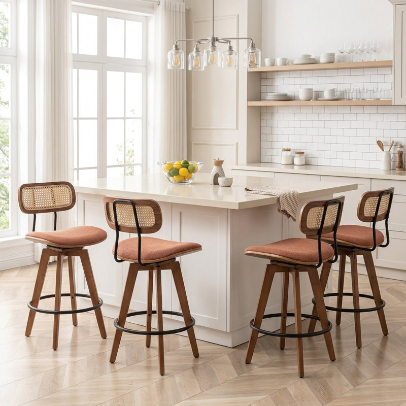 Sirine 4 Pieces Swivel Linen Counter Stool, Orange