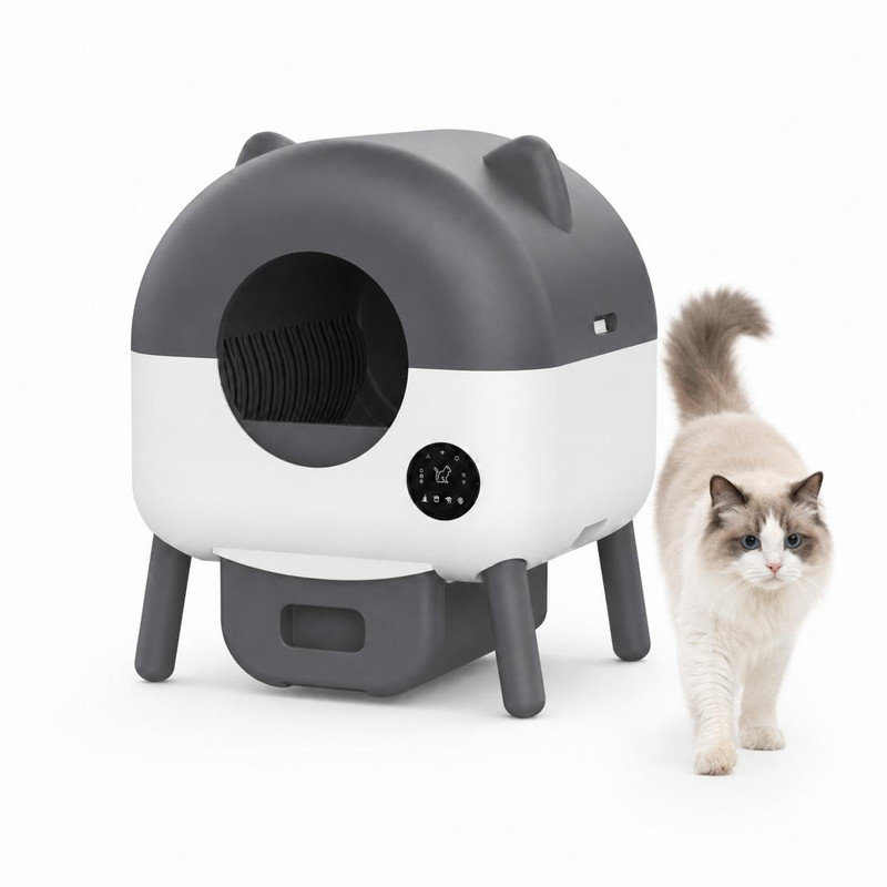 Deluxe App-Controlled Self-Cleaning Litter Box, 72L Large Capacity with Odour Lock & Safety Sensors for 2+ Cats, Gris / Blanc