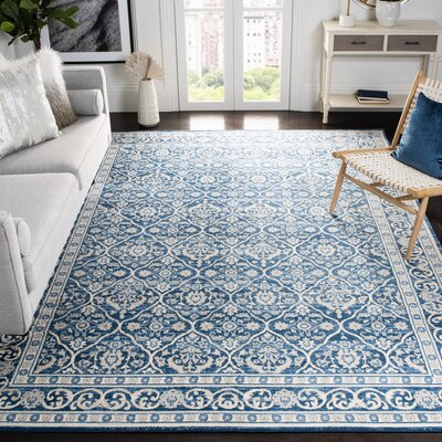 Bungalow Rose Llana Performance Navy/Light Gray Rug & Reviews | Wayfair