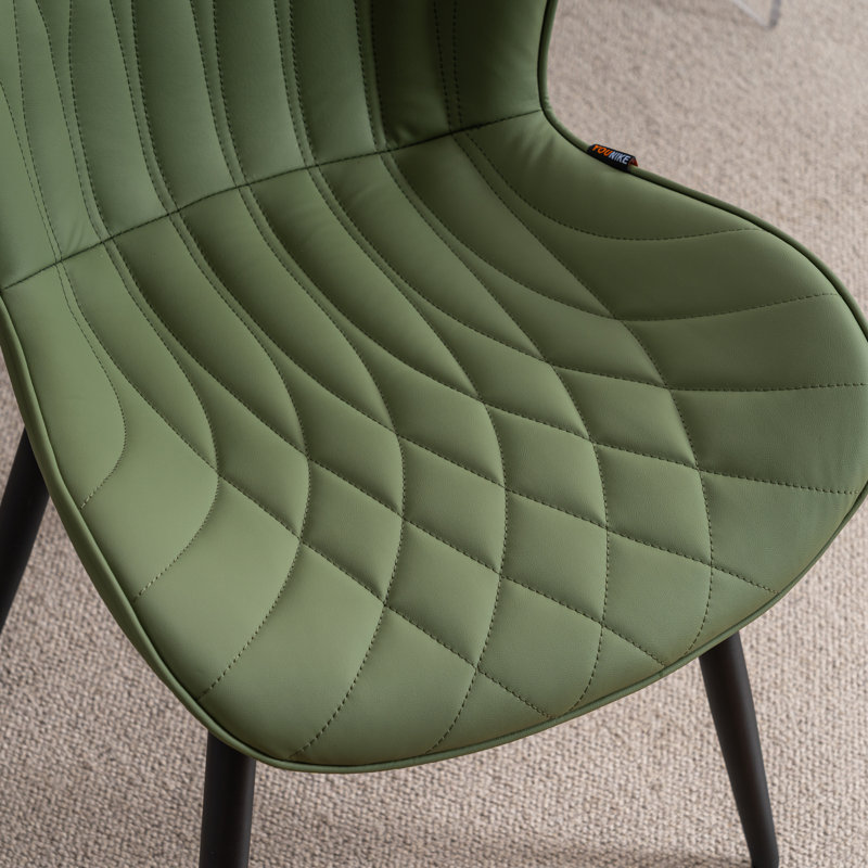 Upholstered Dining Chairs Faux Leather Side Chair with Metal Frame, Bean Green