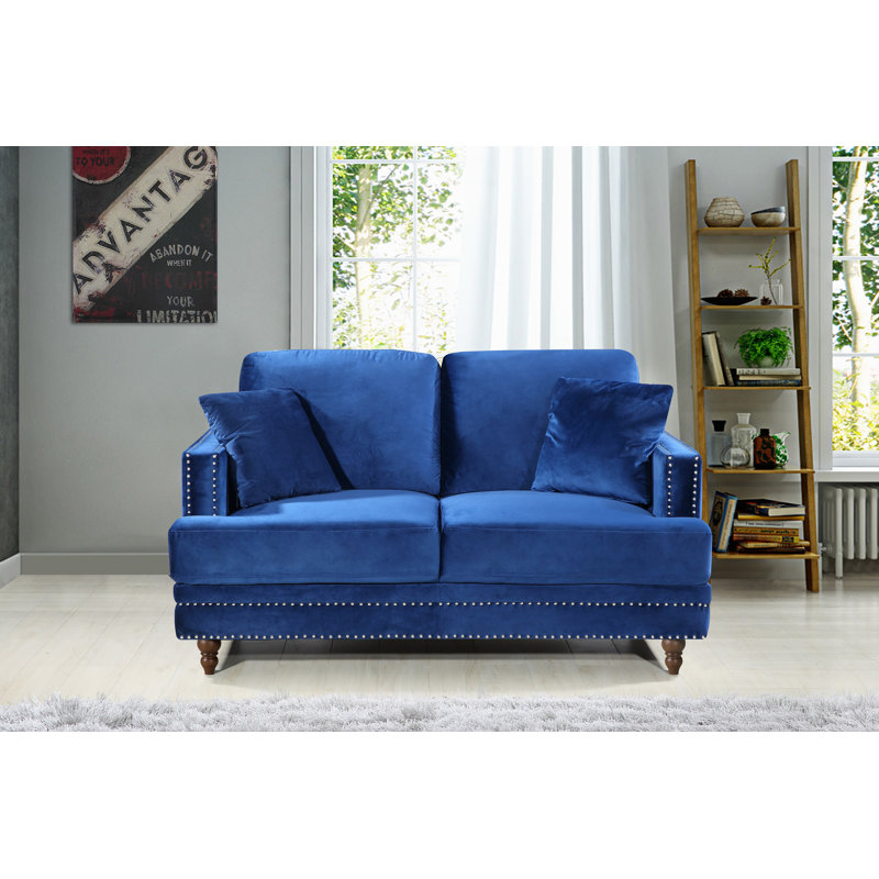 Causeuse à accoudoirs en velours 62 po Aadi, Bleu