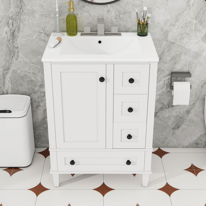 Meuble-lavabo contemporain avec lavabo en céramique, support de porte double couche et charnières à fermeture en douceur