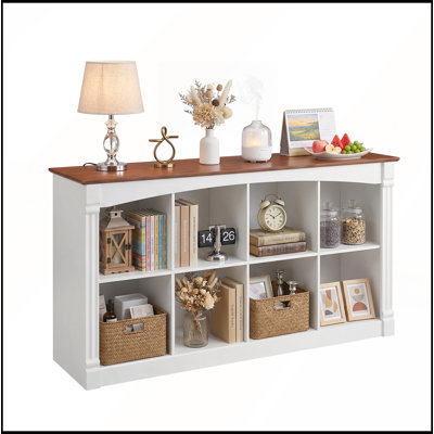 8 Cube Storage Organizer Two Tone Wood 2 Tier Bookcase with Decorative Moldings Display Unit