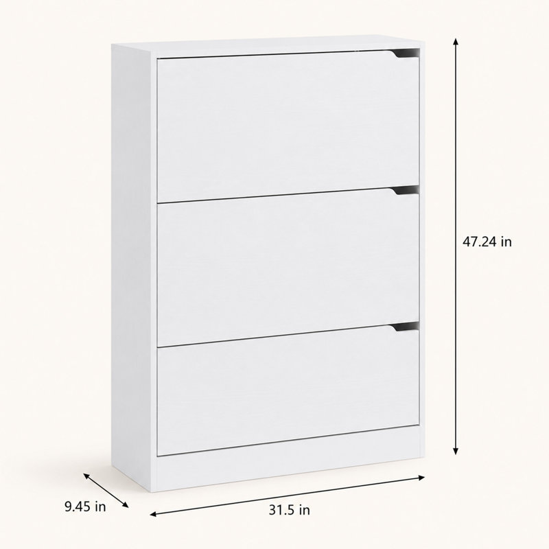 47.2'' White Shoe Storage Cabinet, 3 Flip Drawers
