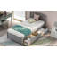 Base de lit plateforme en bois avec deux tiroirs et tête de lit-247153565