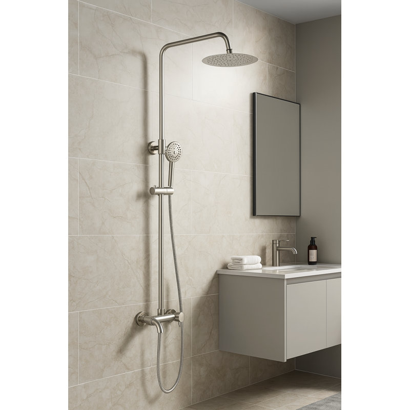 Juno 8 Inch Brushed Nickel Wall Mount 3 Function Rain Shower Head with Handheld Spray