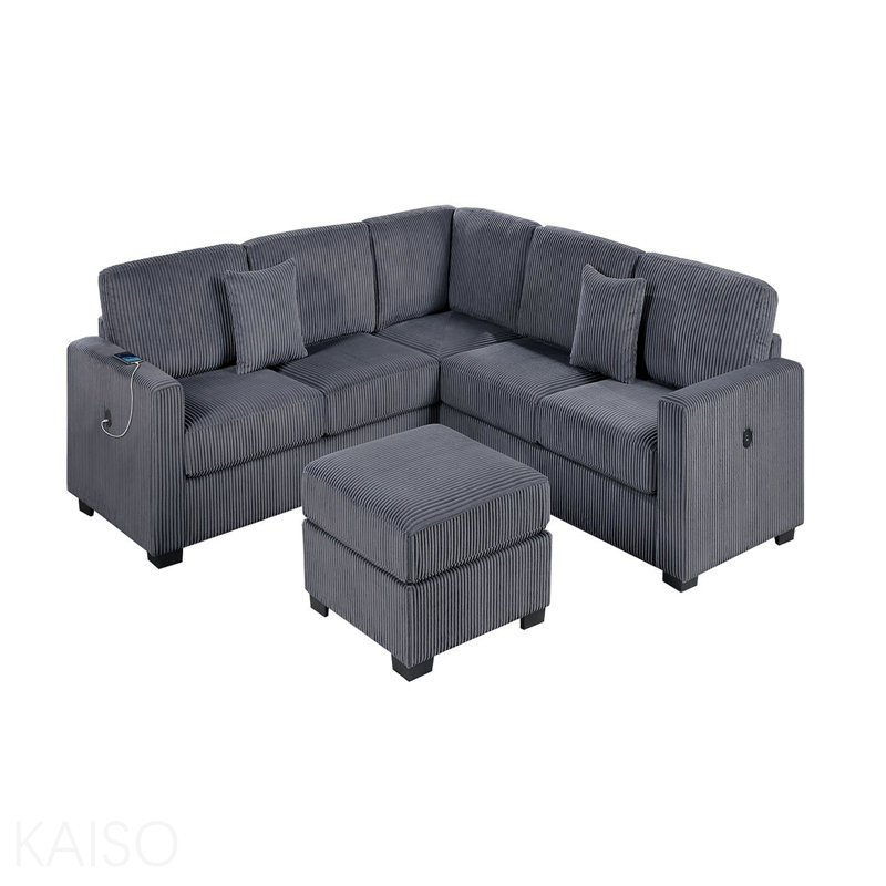 Ensemble de canapé modulaire rembourré en velours côtelé gris foncé 4 pièces Living / Laf, Gris foncé