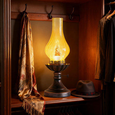 Vintage Table Lamp With Crackle Glass Shade, 3-Mode Dimmable Flame Effect Bulb Included, Retro Rustic Desk Lamp For Bedroom And Living Room Home Decor