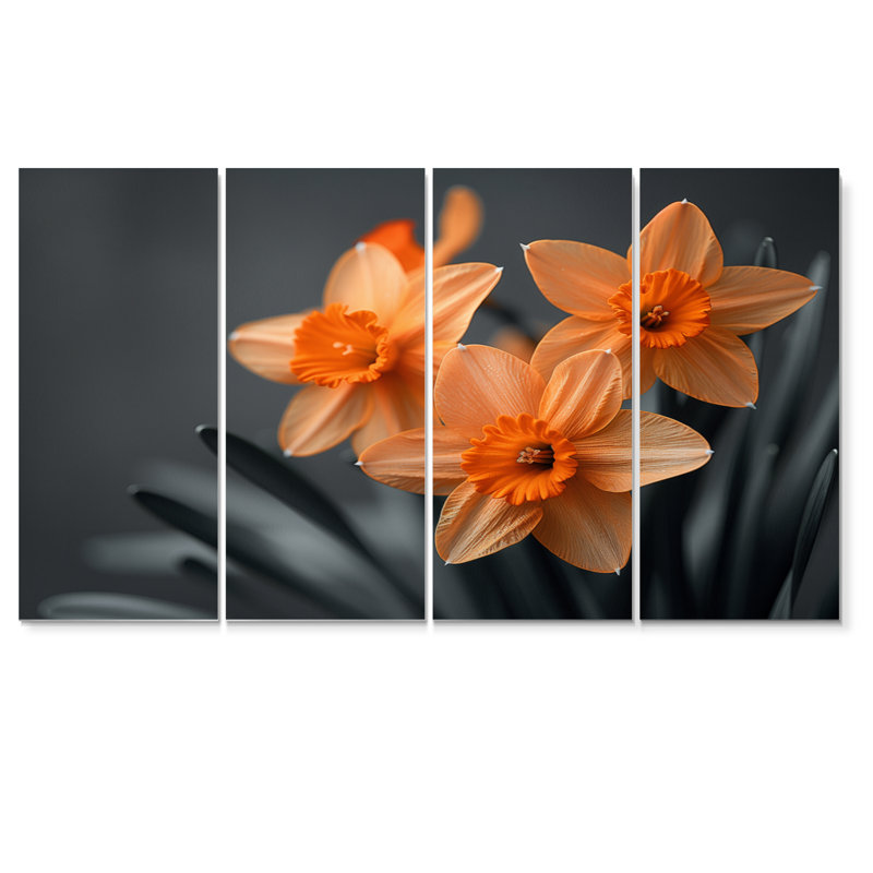 Monochromes tournesol sourire jonquilles I - ensemble d'art mural jonquilles, H 28 po x l 48 po