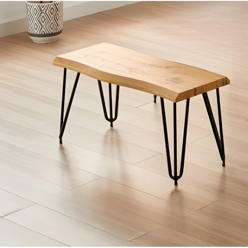 Dining Table(75cm) and 4 Black Metal Chairs and Bench Set, Black, 75cmH x 117cmL x 77cmW