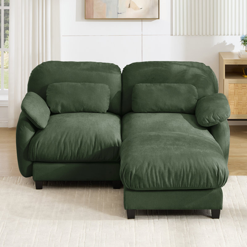 Canapé en L 76 po avec repose-pieds amovible et tissu chenille 76 po, Chenille verte, Vert