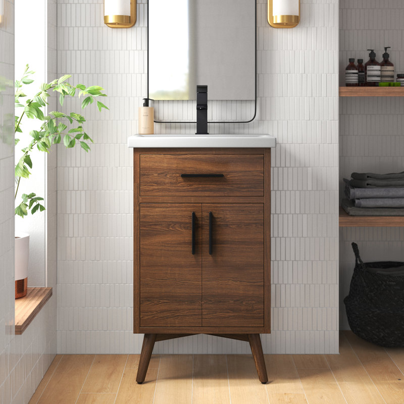 Binford 20" Single Bathroom Vanity Set, Walnut/Matt Black