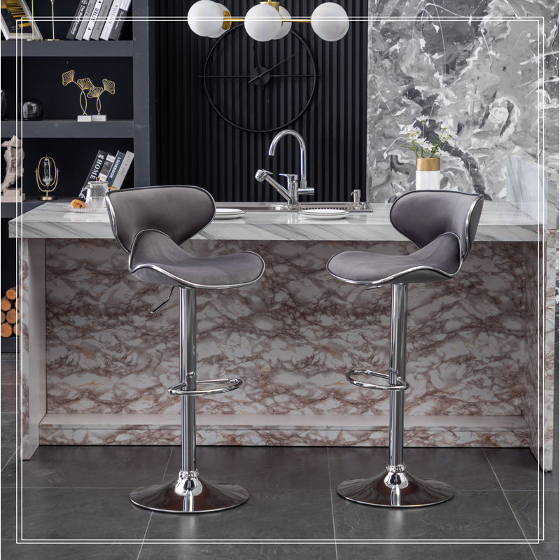 Tabouret de bar pivotant rembourré en velours Masaccio, ensemble de 2, Gris