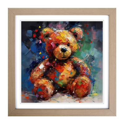 Teddy Bear Expressionism - Single Picture Frame Print on Wood