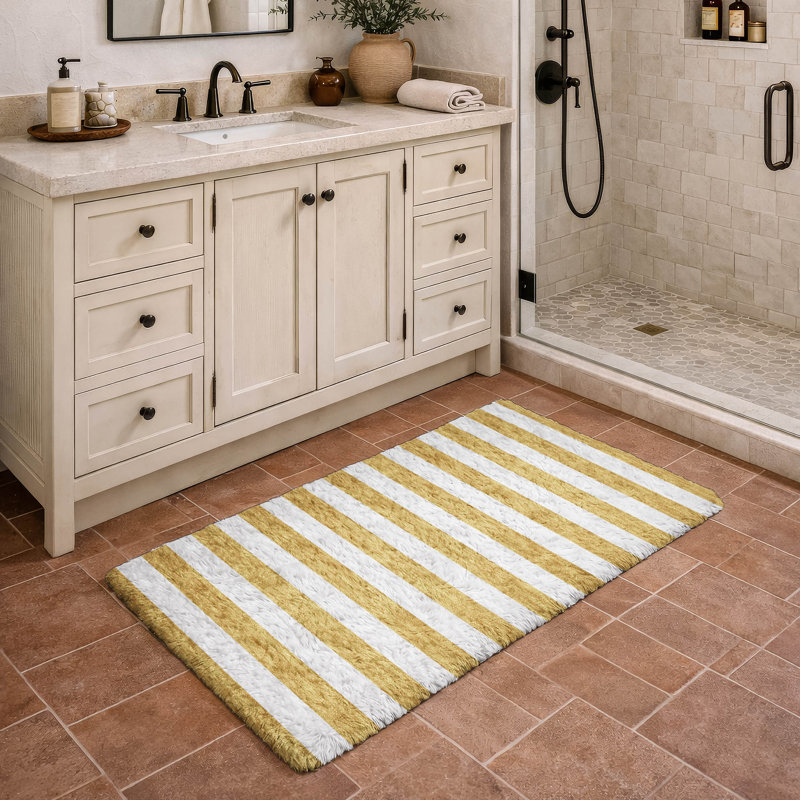 Premium Machine Washable Dream Shag ADS528 Striped Rug, Gold, 2'6" x 3'10"