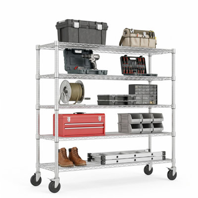5-Tier NSF Wire Shelving Rack with Wheels, Heavy Duty Metal Storage Shelf for Kitchen, Garage & Pantry
