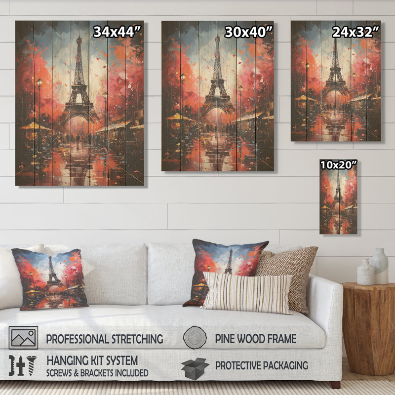 Tour Eiffel colorée à Paris - Paris sur impression sur bois, H 20 po x l 10 po