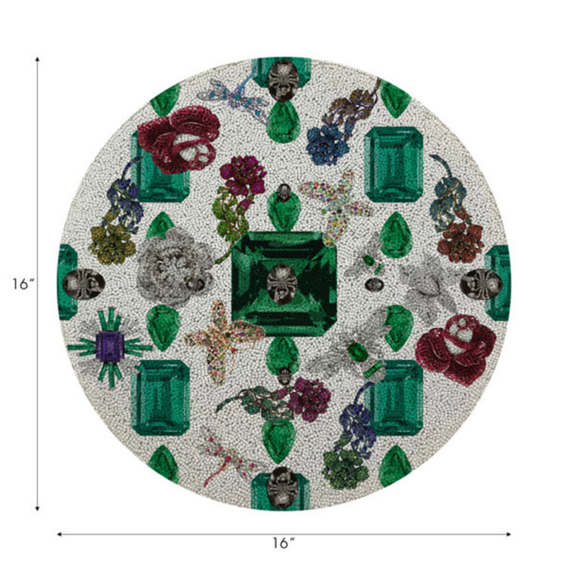 Jewel Box Emeralds Round Beaded Placemat Smooth