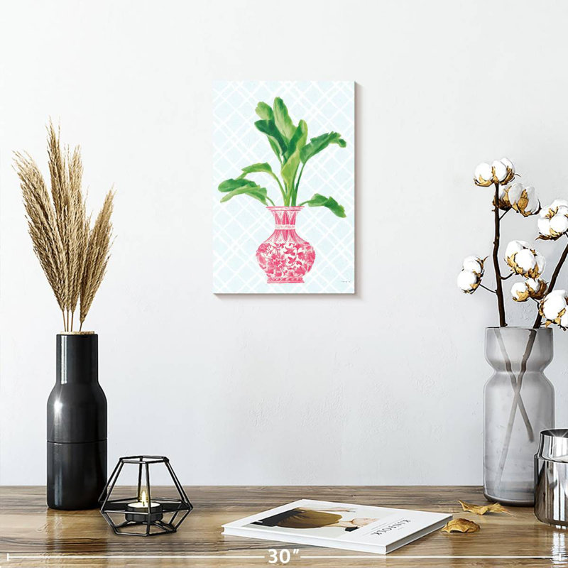 Harnek Palm Chinoiserie I - rose, H 12 po x l 8 po