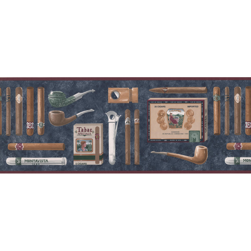 Bordure de papier peint à motif de cigares rétro Dunning L 15 pi x l 9 po