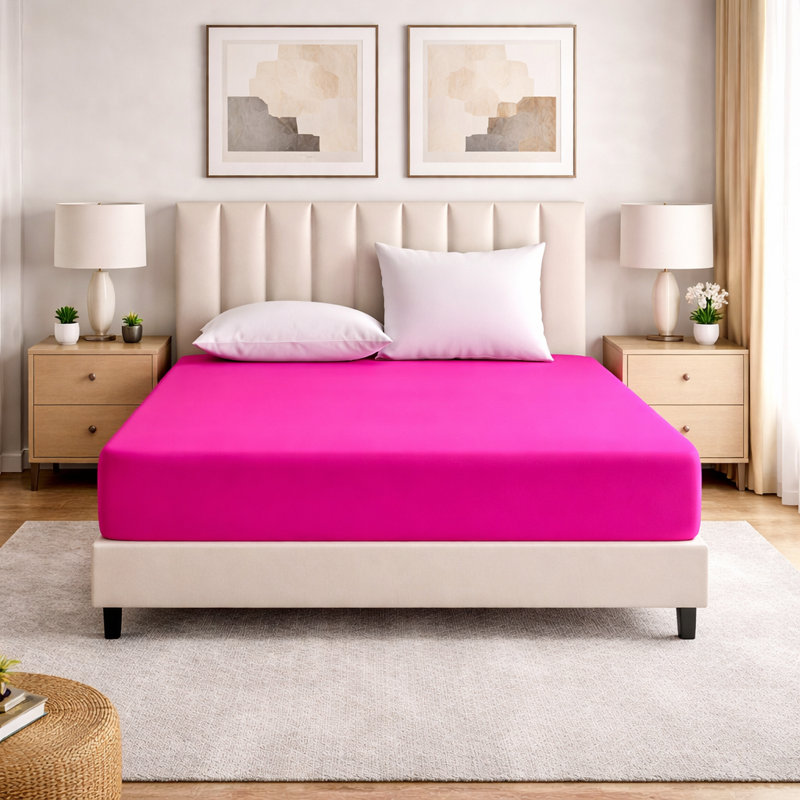 Super Luxury Microfiber 25 cm Plain Fitted Sheet , Double (4'6), Pink