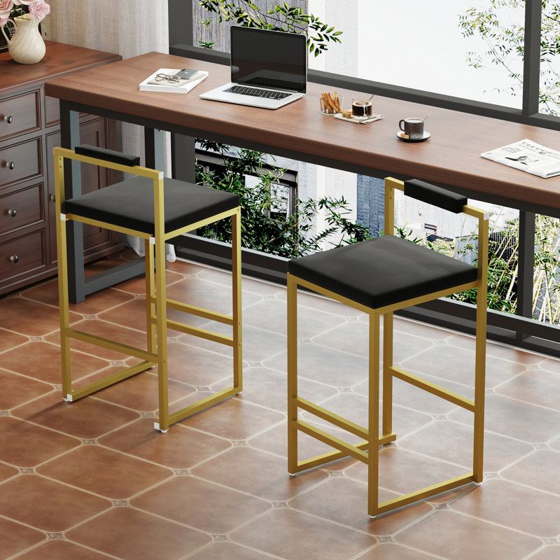 Tabourets de bar modernes à hauteur de comptoir en velours doré et noir, bas, de 2, et de longue durée, tabourets de salle à manger rembourrés, base, guide d'installation rapide disponible
