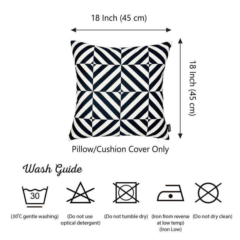Black and White Geometric Polyester Square Pillow Cover