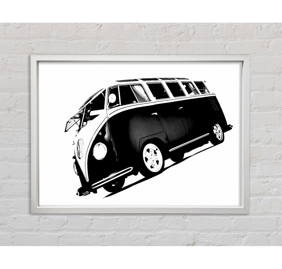 VW Camper Van Black N White - Einzelner Bilderrahmen Kunstdrucke auf Leinwand