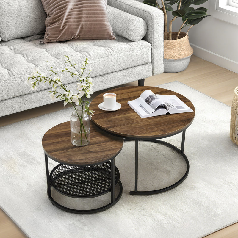 Coffee Table with Storage, Dark Brown Wood, Black