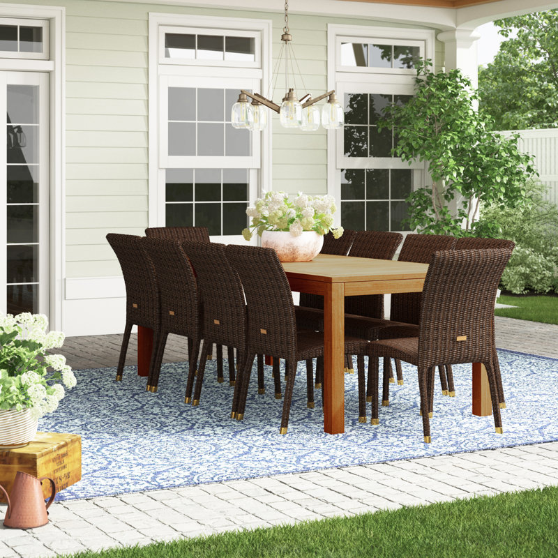 Anautica 10 - Person Teak Wicker Patio Dining Set with Rectangular Table
