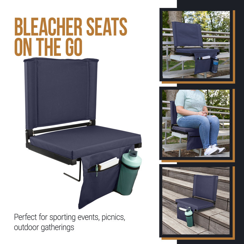 Home-Complete Bleacher Seat - Stadium Seat Cushion with Pocket and Cupholder - Wide Portable Sports Chair - Stadium Seats with Back Support