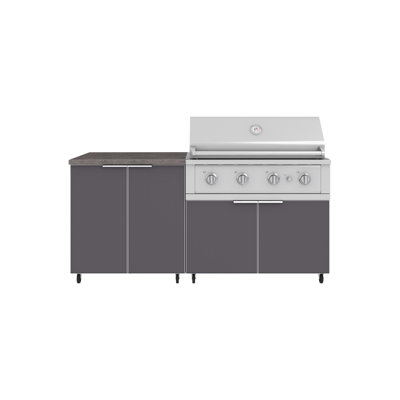 Outdoor Kitchen Aluminum Slate Grey 4 Piece Cabinet Set with Caster and 2 Door, Grill Cabinet, 40" Liquid Propane Performance Grill and 32" Grey Engineered Stone Top
