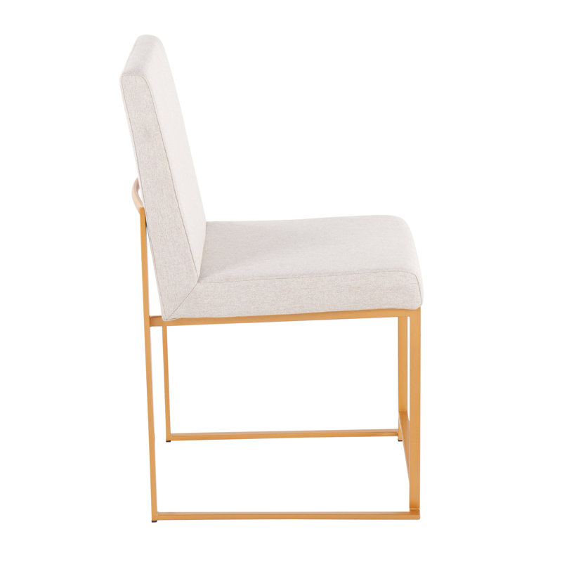 Ernestine 19.25'' H Upholstered Metal Side Chair, Gold, Beige Fabric