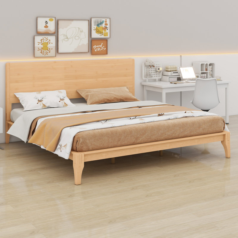 Modern Wood Platform Bed With Slat Support, Natural, King