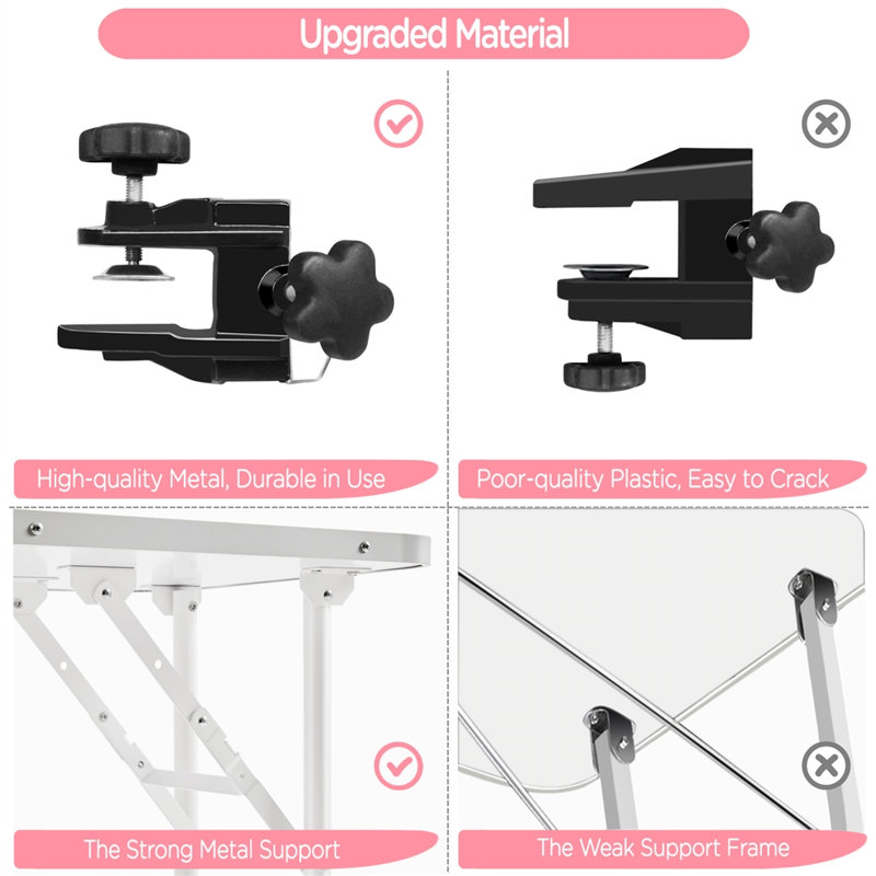 Pink Foldable Dog Grooming Table with Adjustable Arm and Noose