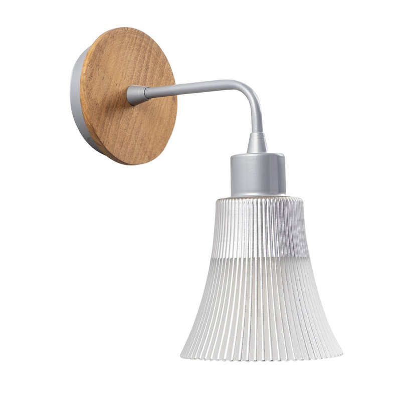 Modern Wall Lamp with Metal Body & Wooden Base, Silver Finish, 5.1 in Diameter x 11 in Height | E27 Socket, Max 40W, IP20 Rated | Scandinavian Glam Design, Perfect for Living Room & Bedroom Decor