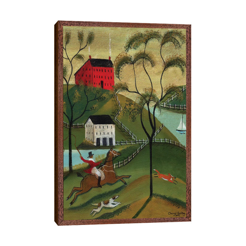 Ocean Fox Hunt by Cheryl Bartley - Painting on Canvas, 66.04cm H x 45.72cm W x 3.81cm D, Classic Brown Wood Framed