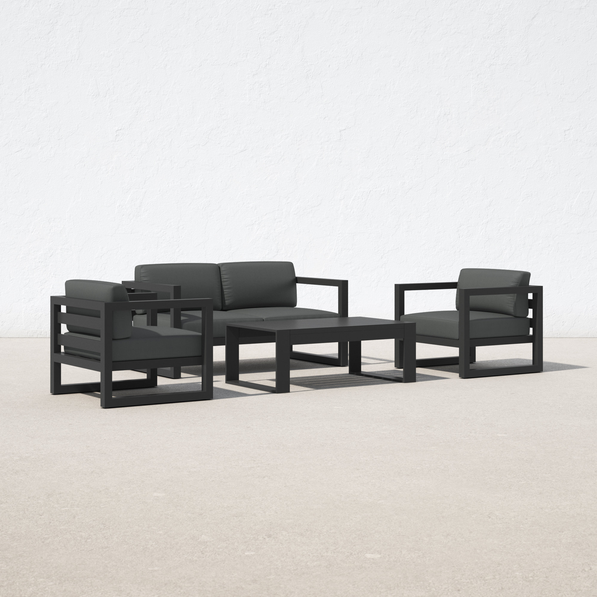Smith 4 Piece Sofa Seating Group with Sunbrella® Cushions, Black, Canvas Charcoal, 15.75" H x 45.25" W x 25.5" D
