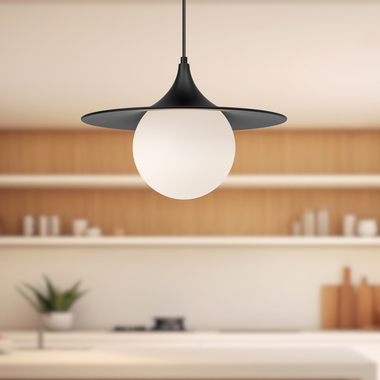 Hermit Single Light Glass Pendant, Matte Black/Opal Matte Glass, 86.13" H x 15.75" W x 15.75" D