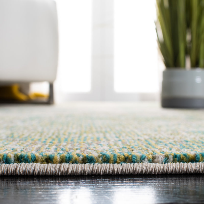 Madison Abstract Area Rug In Green / Ivory, Round 91 cm