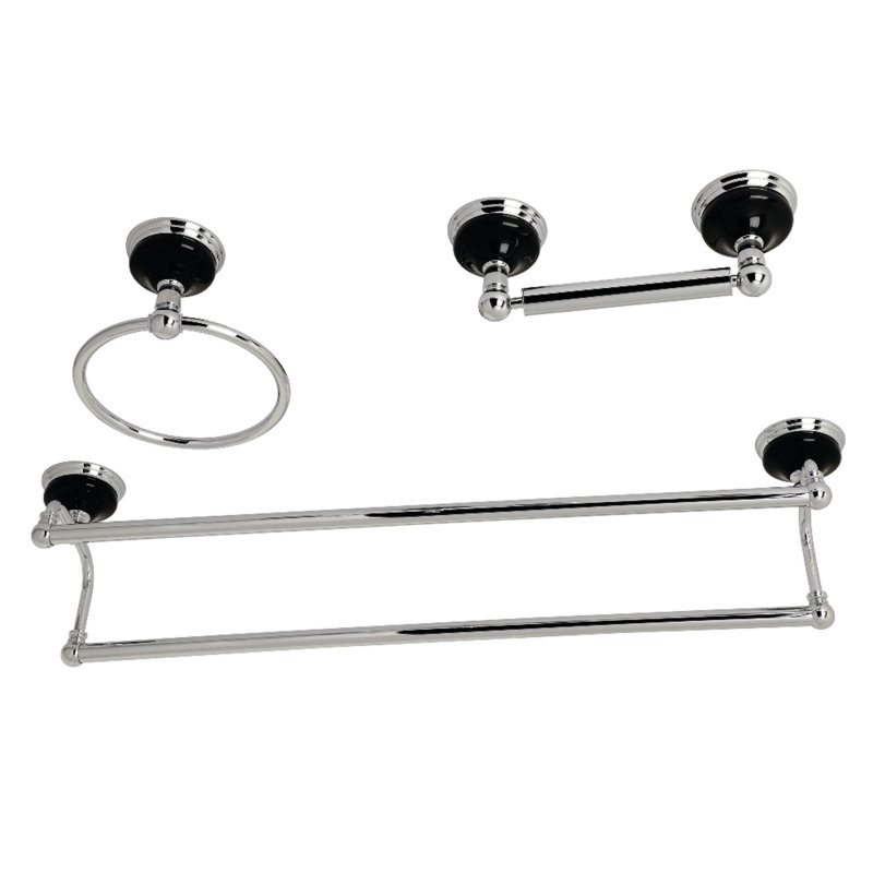Kingston Brass Water Onyx 3-Piece Bathroom Hardware Set, Polished Chrome
