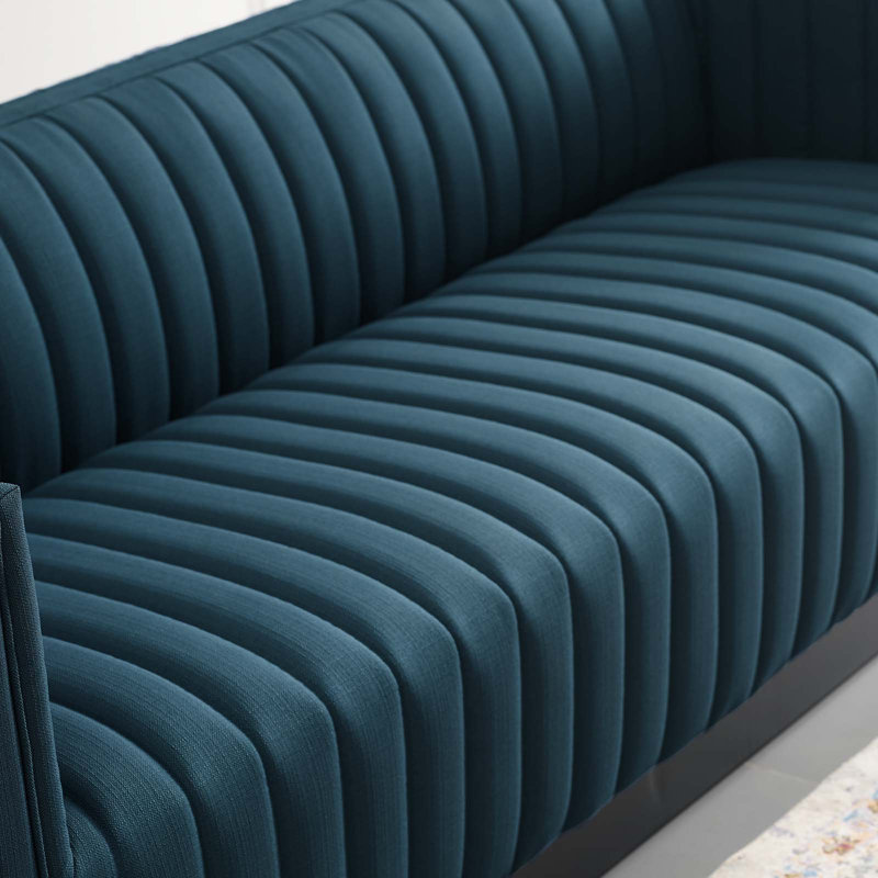 Modway Conjure Channel Tufted Velvet Sofa, Azure Polyester